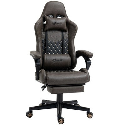 Kumasinova 300lbs Swivel Gaming Chair with Adjustable Height,Lumbar&Head Pillow,Ergonomics Office Chairs Recliner Video Game Chaise for Office, Brown
