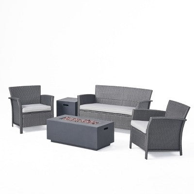 Christopher Knight Home Brynnli Outdoor Wicker 4 Seater Chat Set with Fire Pit