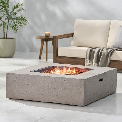 40 Inch Square Outdoor Fire Table with 50,000 BTU and Smooth Concrete Design