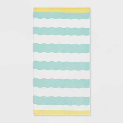 Wavy Stripe Beach Towel Teal/White - Sun Squad™