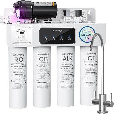 Waterdrop WD-T4-A Alkaline pH+ Reverse Osmosis Water Filter, NSF/ANSI 372 Certified, 10-Stage, 450GPD Tankless Undersink RO Filtration System