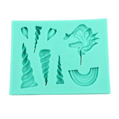 O'Creme Unicorn Head, Ears and Horns, and Rainbow Silicone Fondant Mold - 2" x 2" - Green