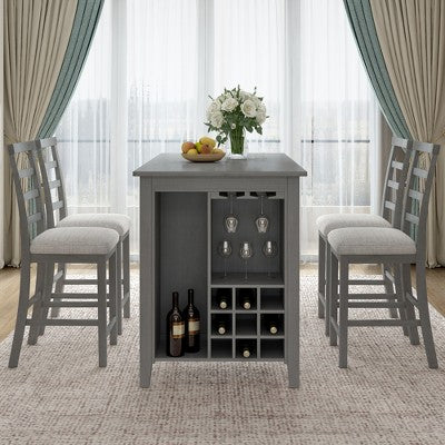 Whisen 5-Piece Multi-Functional Rubber Wood Counter Height Dining Set with 4 Padded Chairs