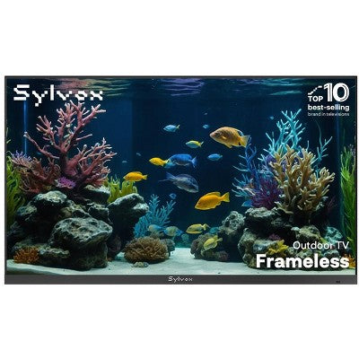 SYLVOX Frameless Partial Sun Outdoor Smart TV, 43" Google TV with Dobly Atmos, 4K 1000nits IP56 All Waterproof TV for Patio（Frameless Latest NEW)