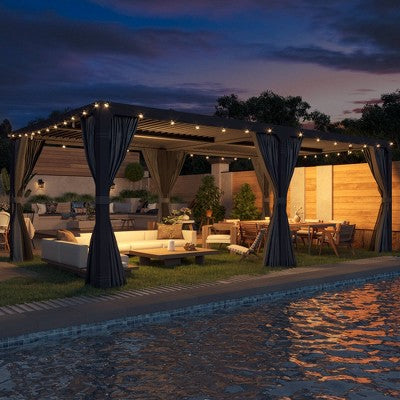 EROMMY 12'×24' Outdoor Louvered Pergola with Adjustable Aluminum Rainproof Roof,Black