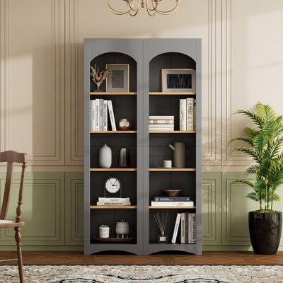 Kumasinova 2PCS 72" Farmhouse Kitchen Pantry Cabinet,5-Tier Freestanding Storage Cabinet with Adjustable Shelves,Display Cabinet for Home Office