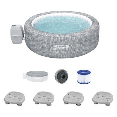 Coleman SaluSpa Sicily AirJet Hot Tub with 180 Soothing Jets with Set of 4 Bestway Underwater Non Slip Pool and Spa Seat with Adjustable Legs, Gray