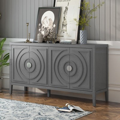 KTMBDW 60" Large Sideboard Buffet Storage Cabinet with Shelves and Doors, Modern Farmhouse Coffee Bar Station Wood Kitchen Table for Kitchen