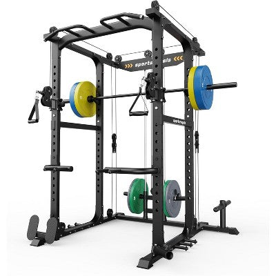 Sportsroyals Power Cage,1600lbs Multi-Function Power Rack with Adjustable Cable Crossover System, Weight Cage for Home Gym