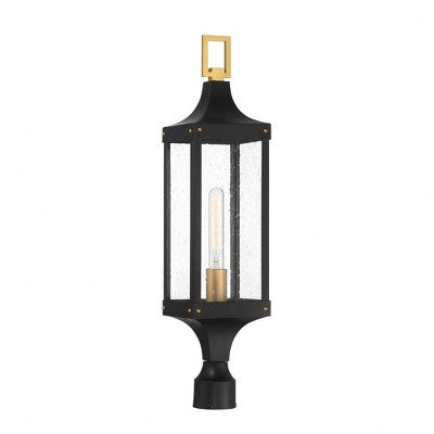 Savoy House Glendale 1 - Light Post Light in Matte Black/Weathered Brushed Brass