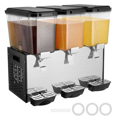 VEVOR Commercial Beverage Dispenser, 3 Tanks 18 L / 19 QT Per Tank Juice Dispenser, 512W Stainless Steel Ice Tea Drink Machine