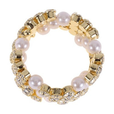 Unique Bargains Napkin Rings Faux Pearl & Rhinestone Metal Rhinestone Gold Tone 1 Pc