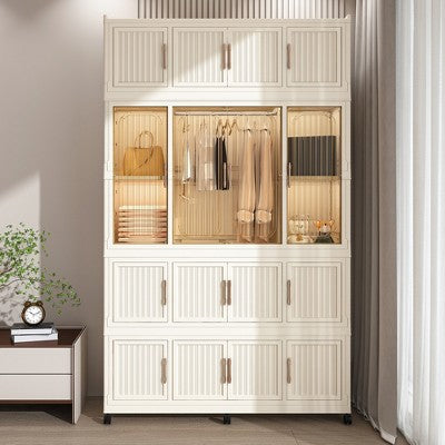 ORRD Portable Wardrobe Closet with 9 Magnetic Doors, 9-Cube Storage Organizer & Hanging Rod, Foldable Closet for Baby Clothes, Dorm, Apartment