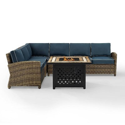 Bradenton 5pc Outdoor Wicker Sectional Set with Fire Table - Crosley