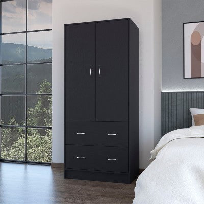 CAVINAS Wood Storage Armoire,Bedroom Armoires with 2 Drawers,2 Doors,Hanging Rod,Armoire Wardrobe Closet for Bedroom,Dressing Room