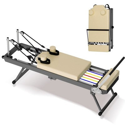 NAYSAYE Pilates Reformer Foldable Pilates Machine Equipment Home Use Gym Workout Advanced Beginners Users Up to 330lbs Capacity, Beige,