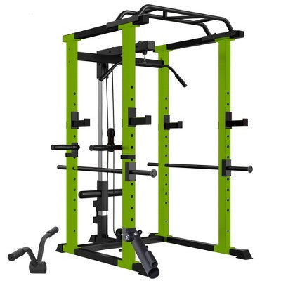 NAYSAYE Exercise Trainers Power Cage Adjustable with Pullup and Squat Rack 1000LBS Capacity for Home Gym and Living Room, Black and Green, 55"*43"*86"