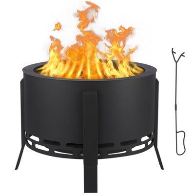 Garvee 26 Inch Outdoor Fire Pit with Removable Ash Tray Base, Folding Tripod, Fire Poker, Carbon Steel Firepit for Camping, Picnic, Backyard, Black