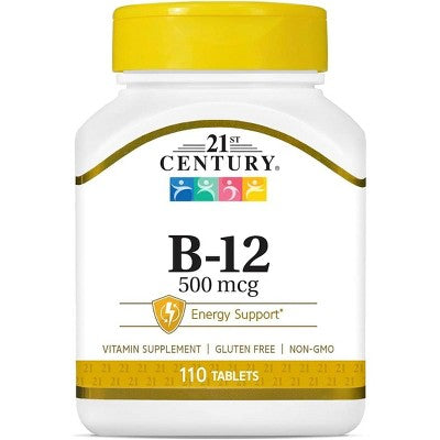 21st Century Vitamin B-12 500 mcg Tablets, Supports Energy Production and Nervous System Health, 110 Count
