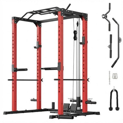 Power Cage for Home Gym, 1200LBS Capacity Squat Rack with Pulley System, Pull-up Bar, Multifunctional Home Gym Equipment with Attachments