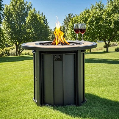 30" Propane Gas Fire Pit Table, Outdoor Fireplace Table Mosaic Ceramic Top, Stainless Steel Burner, 50000 BTU-- Frevyn