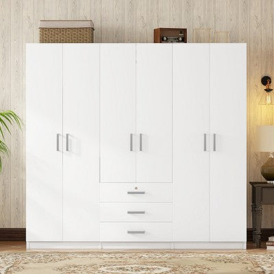 6 Doors Wooden Wardrobe Storage with Big Drawers for Bedroom 4W -ModernLuxe