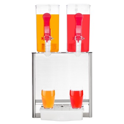 20L (2¡Á10L) Silver Commercial Juice Dispenser ¨C Stainless Steel Beverage Machine with Thermostat, 280W High-Efficiency Cooling for Restaurants