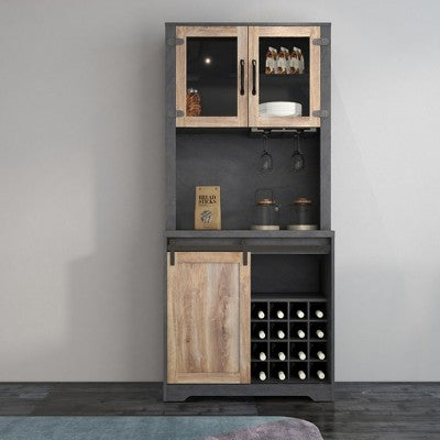 TIRAMISUBEST 31 Inch Farmhouse Barn Door Bar Cabinet For Living Room, Dining Room