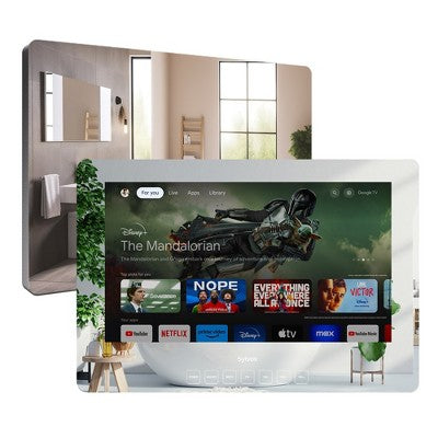 SYLVOX 32" Smart Mirror TV for Bathroom, 1080P Newest Google TV Support Google Assistant, IP65 Waterproof TV for Bathroom Shower & SPA (Wall Mount)