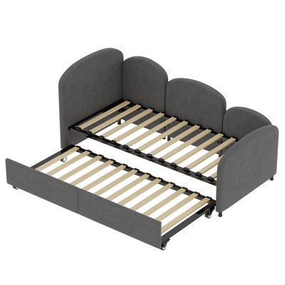 Gulches Kids Flower-Shaped Crib Bed, Velvet Upholstered (Beige), Solid Wood Frame, Safety Edge, Large Storage Drawer, 250lbs