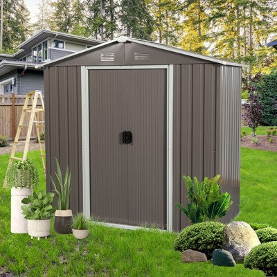 Gulches 8ft x 4ft Outdoor Metal Storage Shed with Metal foundation,Gray