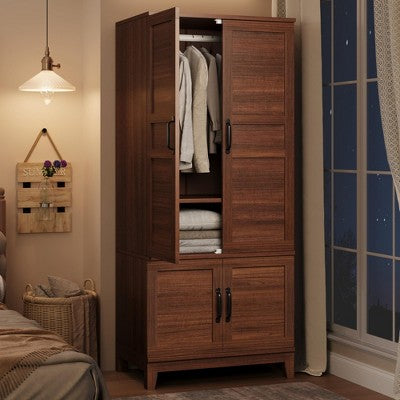 GustoWave Armoire Wardrobe Closet with 4 Doors,72" Wooden Wardrobe Cabinet, Freestanding Tall Clothing Armoire Cabinet with Adjustable Shelves