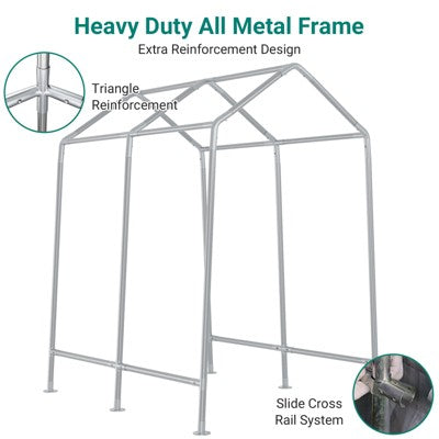 Outdoor Storage Shed with Metal Frame, Waterproof PE Cover & Roll-Up Zipper Door, Portable Car Shelter Tent for Motorcycle, Bike, Garden Tools