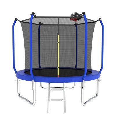 YUHAO Kids Trampoline with Basketball Hoop，ASTM Approved Reinforced， Outdoor Toys，10FT Blue