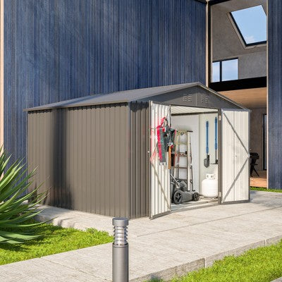 Gulches 10X8 FT Outdoor Storage Shed, All Weather Metal Sheds with Lockable Doors, Tool Shed for Garden, Patio, Backyard, Lawn, Black