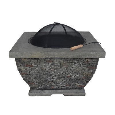 GDFStudio Jacksonville Outdoor Lightweight Concrete Wood Burning Square Fire Pit, Gray
