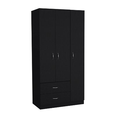 Depot E-Shop 3 Doors Armoire, Two Drawers, Metal Rod