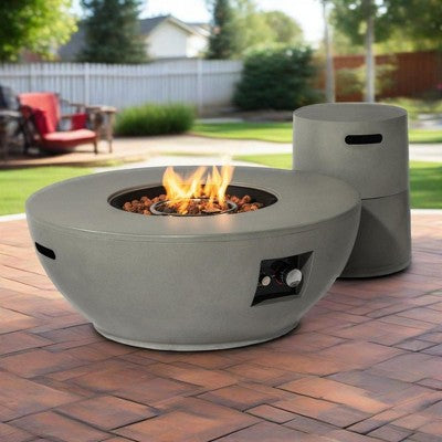 36" Propane Gas Fire Pit Table 2-Pieces, 50000 BTU Round Steel Fire Pit with Tank Holder for Outside Patio Deck Garden Backyard-- Frevyn