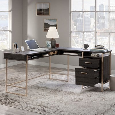 Sapphtopaz Modern L-Shaped Desk with Drawers and Cubbyhole Rectangular Computer Desk with Metal Legs Durable Corner Desk for Home Office