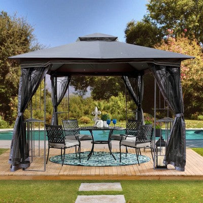Sevobal Patio Umbrellas Outdoor Patio Gazebo Canopy Tent With Ventilated Double Roof And Mosquito Net, Suitable For Lawn, Gray, 117"*117"*108.7"