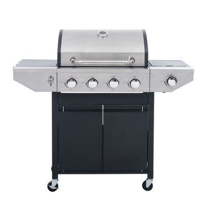Kumasinova 4-Burner Propane Gas BBQ Grill,46500BTU Output,Stainless Steel Grills with Foldable Side Tables,Hooks,Thermometer&Lockable Casters