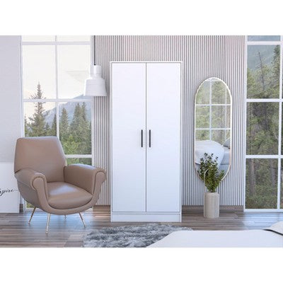 Kumasinova 2-Door Wardrobe Cabinet,Storage Armoire with 2 Shelves,1 Hanging Rod,Bottom Drawer,Closet Wardrobe for Bedroom,Dressing Room,Apartment