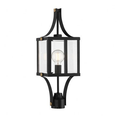 Savoy House Raeburn 1 - Light Post Light in Matte Black/Weathered Brushed Brass