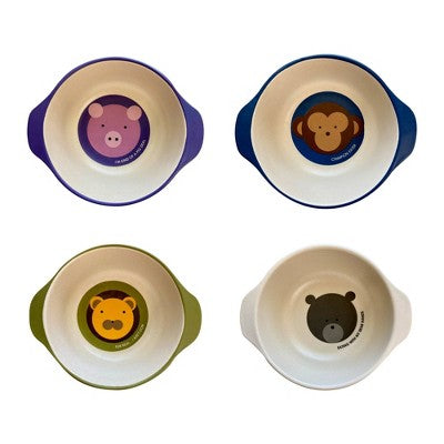 Red Rover 8oz 4pk Bamboo Kids' Animal Bowl Set: Toddler & Baby Dining Bowls, Dishwasher-Safe, Animal Theme