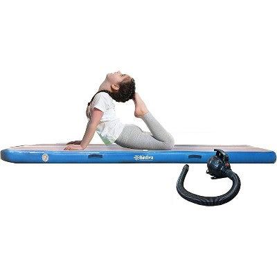 Bintiva Inflatable Air Track Exercise Mat – Adjustable Firmness for Customized Workout Surface, 10 ft Length, Blue