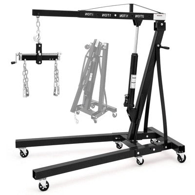 Folding Hydraulic Engine Hoist with Lever, Folding Engine Shop Crane Lift, Heavy Duty Cherry Picker, 6 Wheels, for Garages, Workshops,2 Tons/4000 Lbs