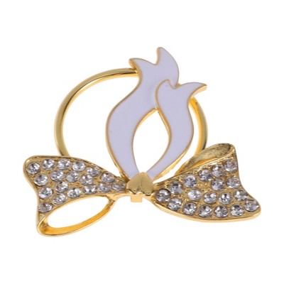 Unique Bargains Napkin Rings Ribbon Bow Alloy Gold Tone White 1 Pc