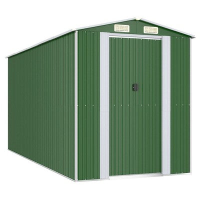 vidaXL Garden Shed Green Galvanized Steel Large Garden Shed - 75.6" x 173.2" x 87.8"