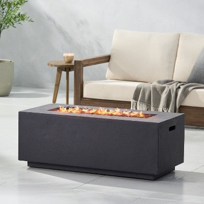 40-Inch Rectangular Outdoor Fire Pit with 40,000 BTU and Lightweight Concrete Construction