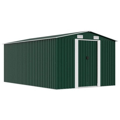 vidaXL Garden Shed Storage House for Tools Backyard Garage Patio Furniture Metal - Green 101.2" x 154.3" x 71.3"